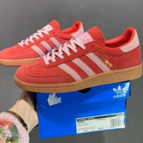 adidas Shoes - Adidas Handball Spezial Women's Red Pink Sneakers Men's Retro Gum Board Shoes